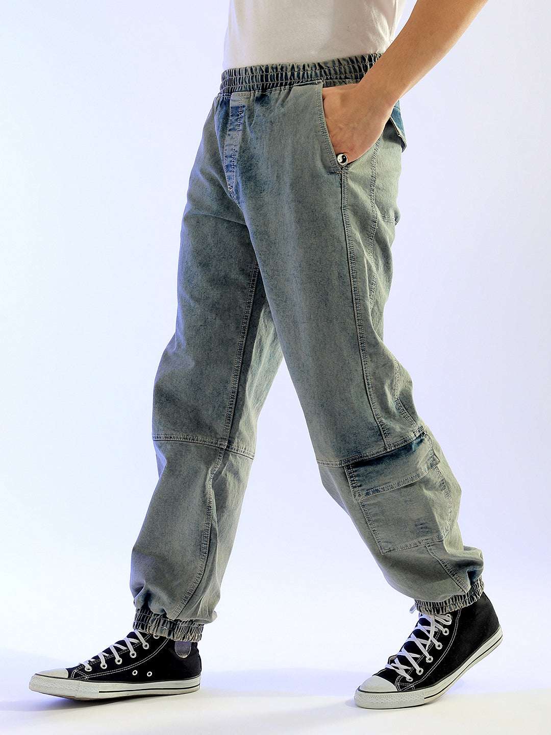 Men's Light Khaki Loose Fit Solid Street Wear Jeans - Image 4