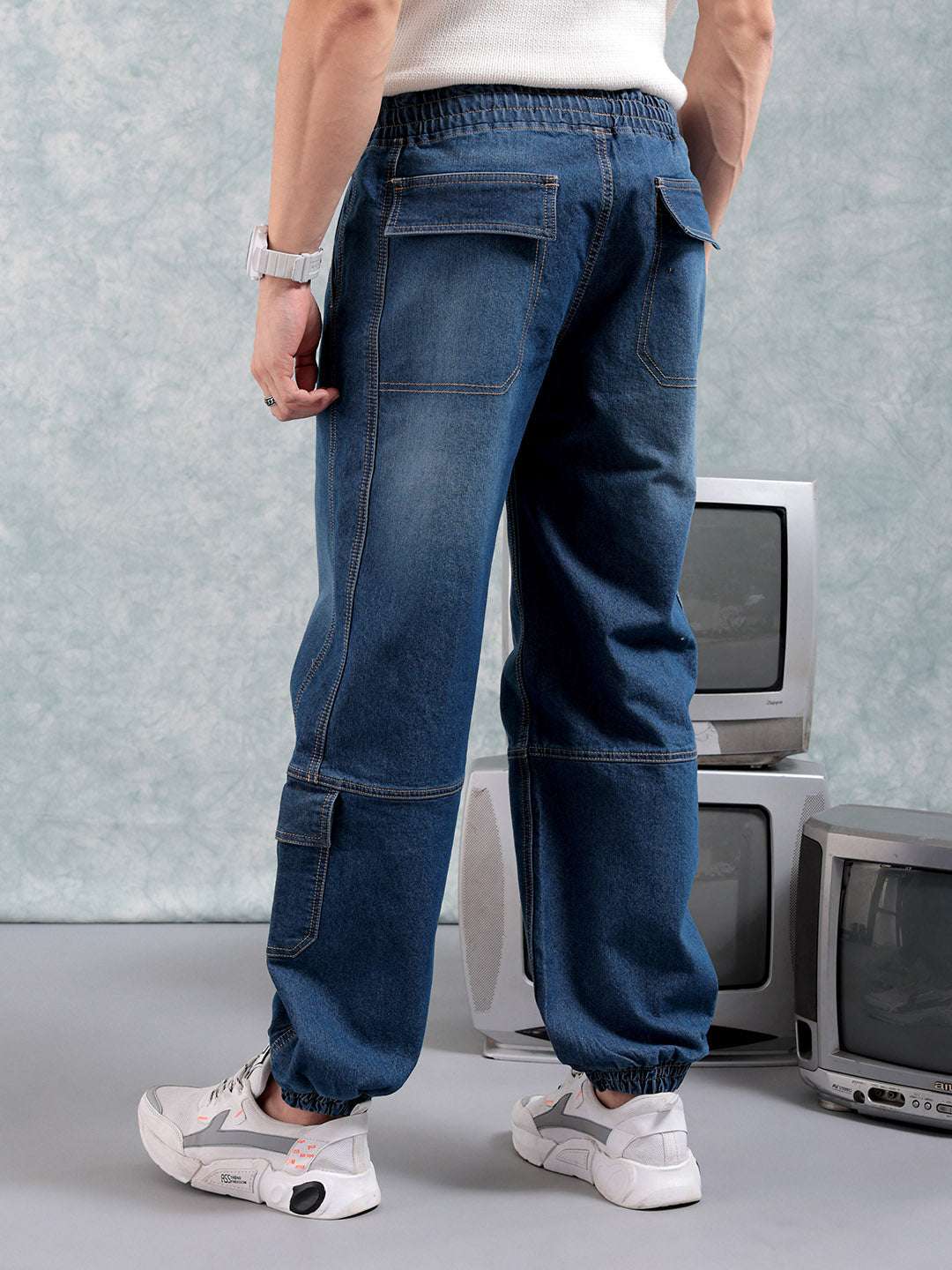 Men's Navy Loose Fit Solid Street Wear Jeans - Image 3