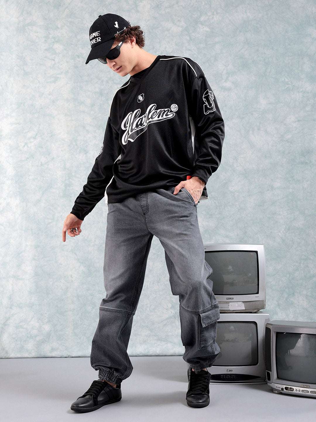 Men's Grey Loose Fit Solid Street Wear Jeans - Image 2