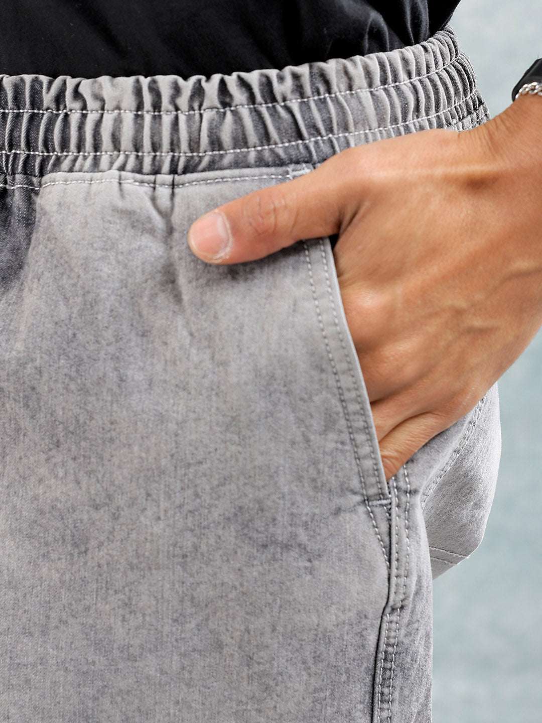 Men's Grey Loose Fit Solid Street Wear Jeans - Image 6