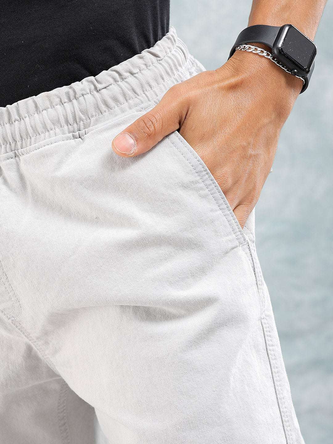 Men's Light Grey Loose Fit Solid Street Wear Jeans - Image 6