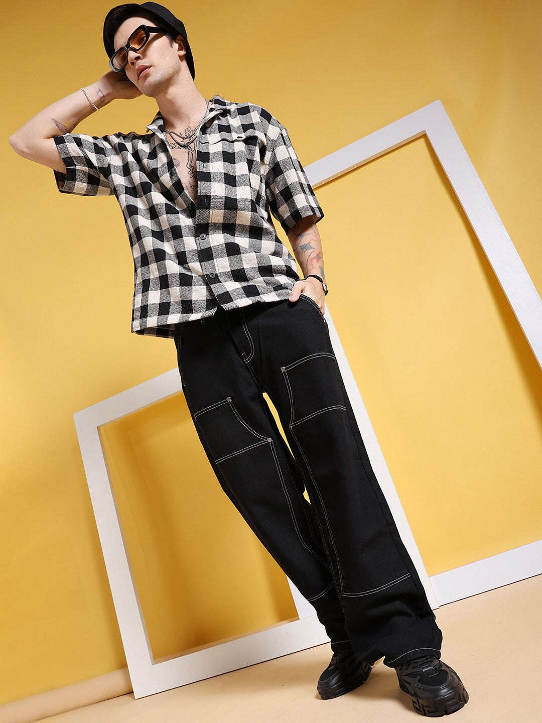 Men's Black Baggy Fit Solid Utility Jeans - Image 4