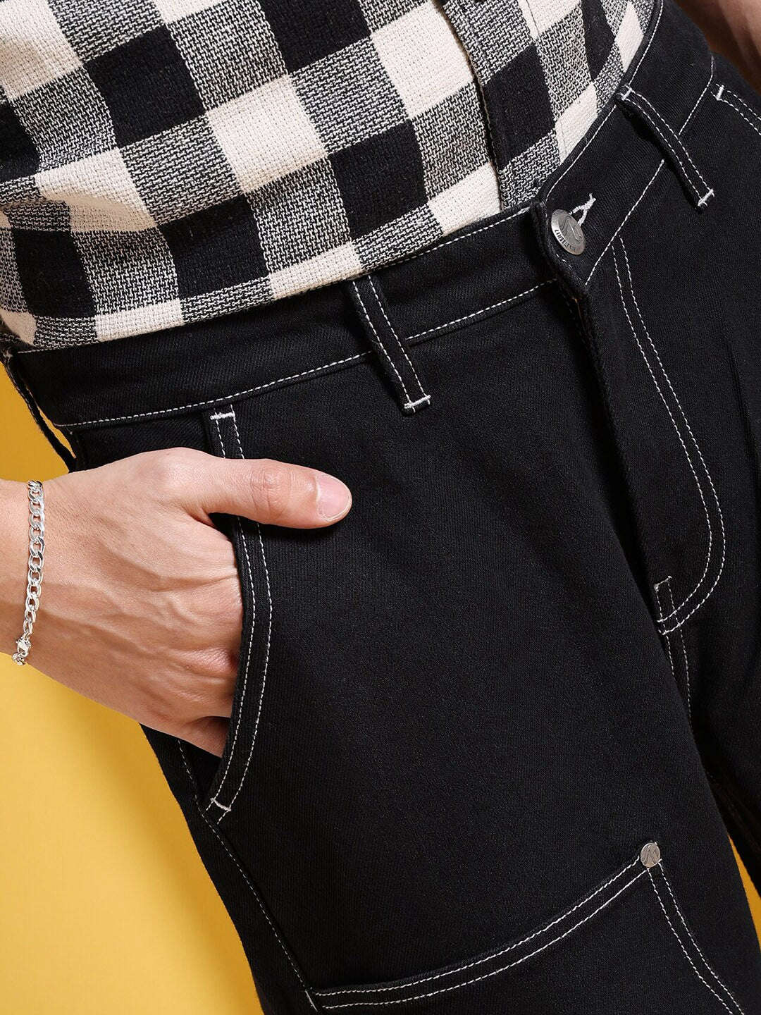 Men's Black Baggy Fit Solid Utility Jeans - Image 5