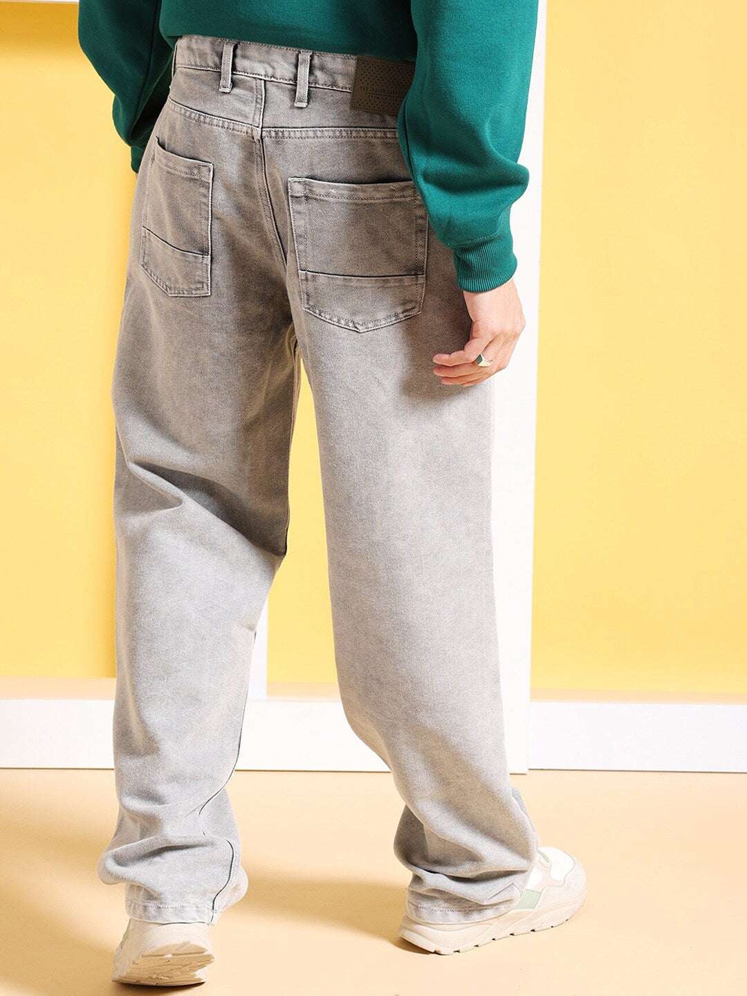 Men's Grey Baggy Fit Solid Mid-Rise Carpenter Denim - Image 3