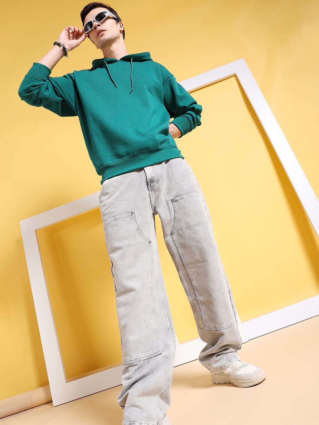 Men's Grey Baggy Fit Solid Mid-Rise Carpenter Denim - Image 5