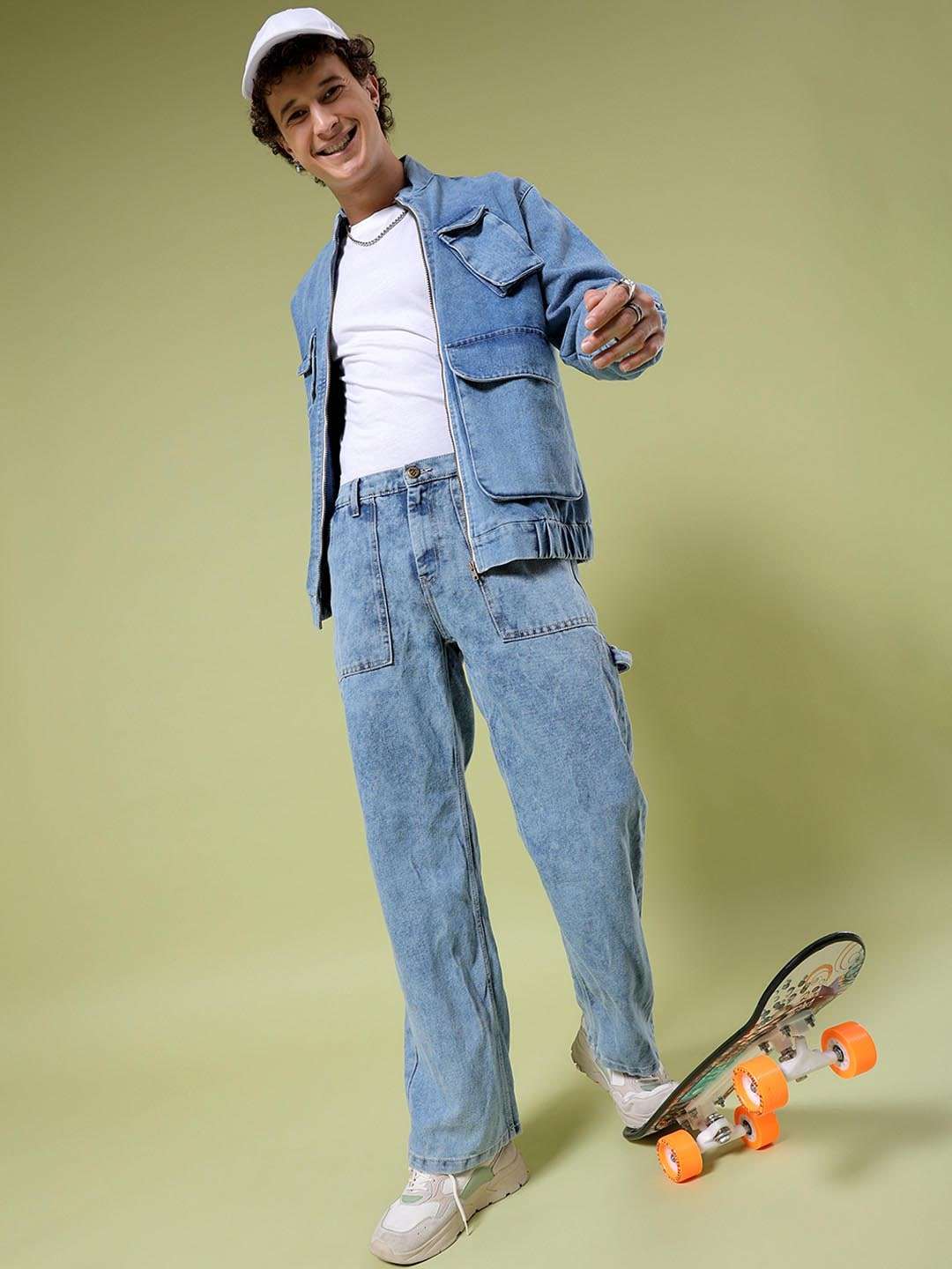 Men's Blue Baggy Solid Mid-Rise Stretchable Jeans - Image 12