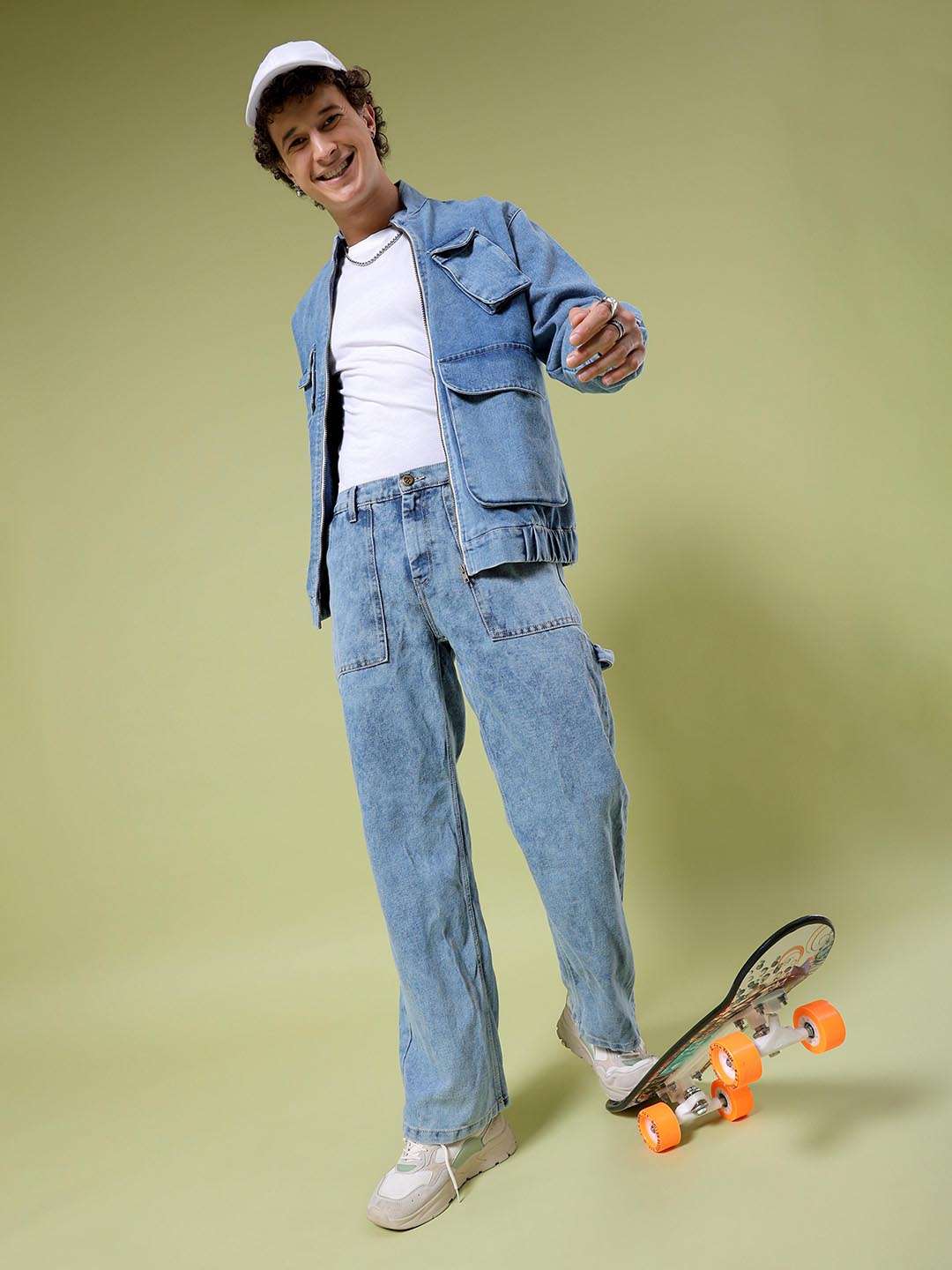 Men's Blue Baggy Solid Mid-Rise Stretchable Jeans - Image 2