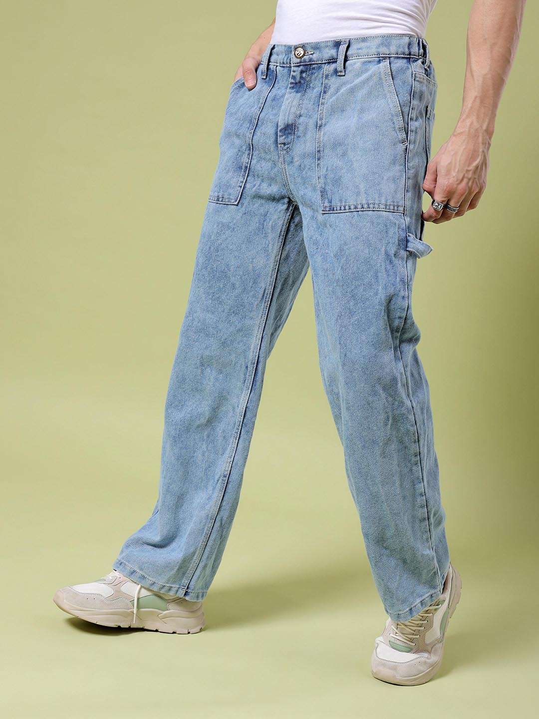 Men's Blue Baggy Solid Mid-Rise Stretchable Jeans - Image 4
