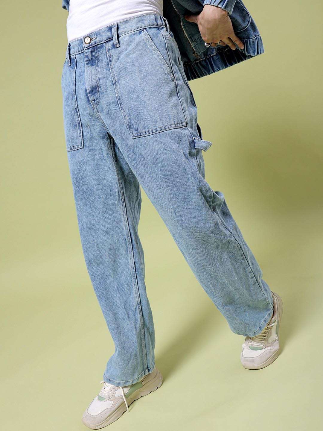 Men's Blue Baggy Solid Mid-Rise Stretchable Jeans - Image 8