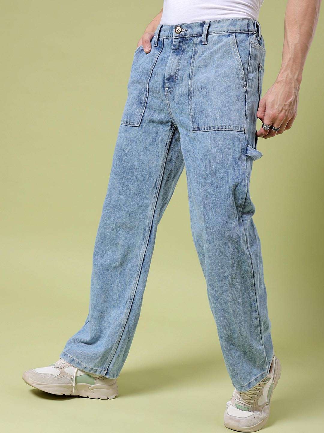 Men's Blue Baggy Solid Mid-Rise Stretchable Jeans - Image 9
