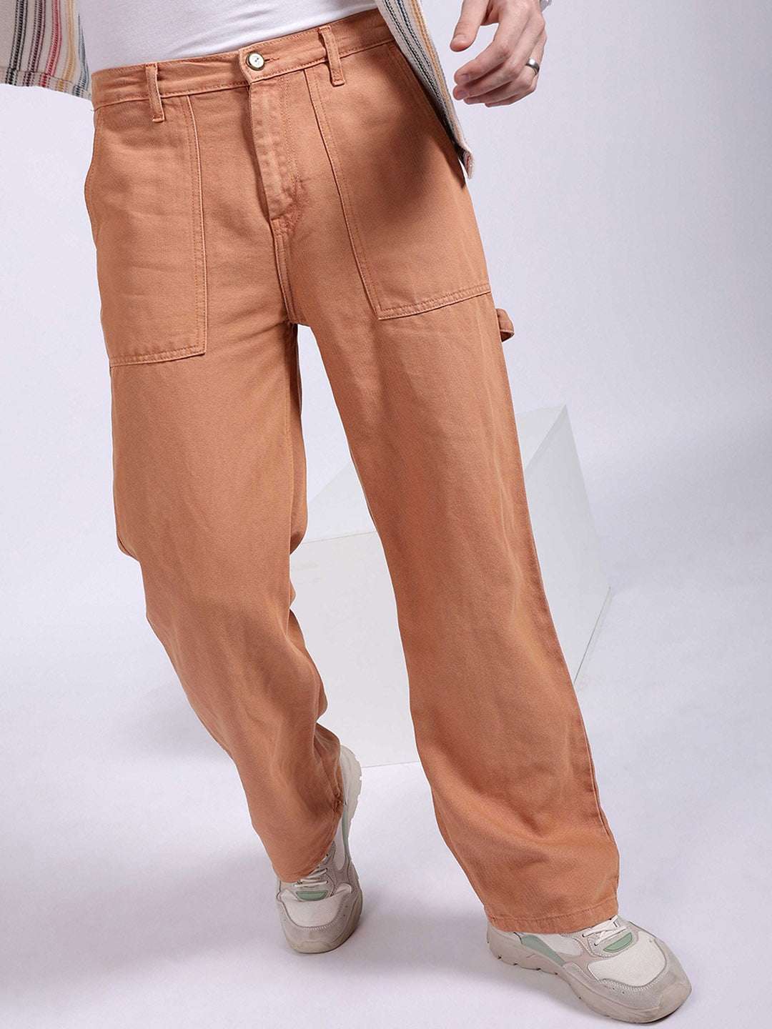 Men's Almond Straight Fit Solid Retro Wear Jeans - Image 2