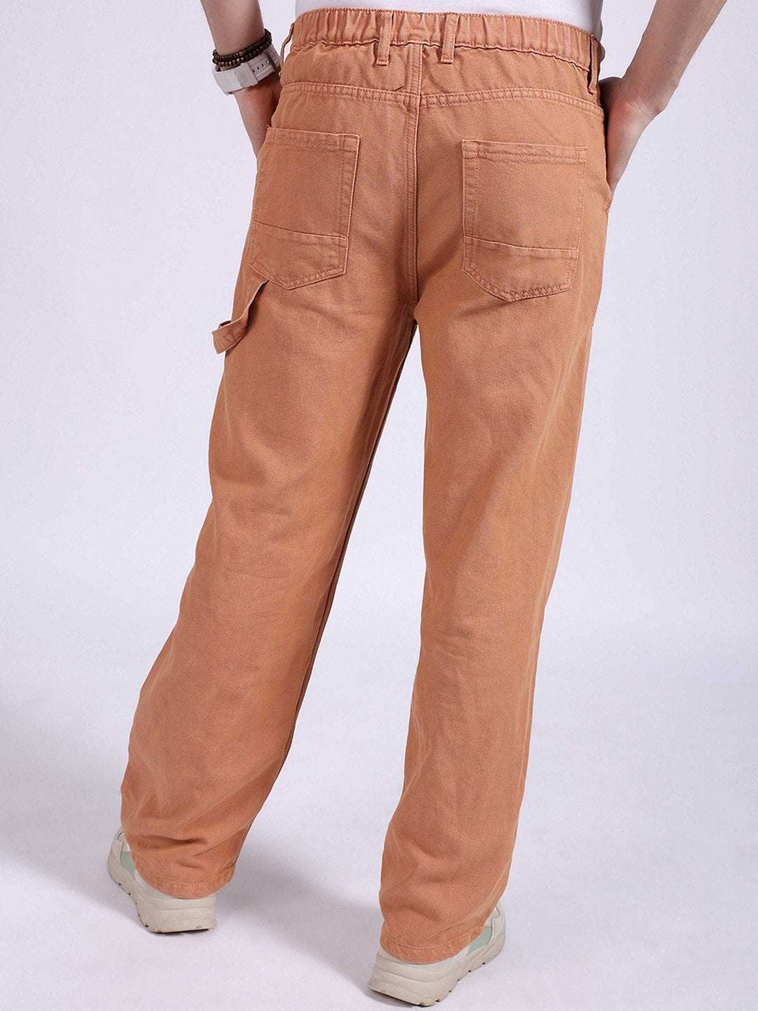 Men's Almond Straight Fit Solid Retro Wear Jeans - Image 4