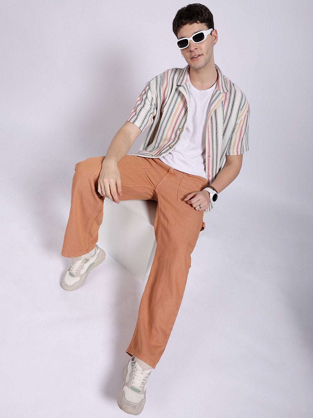 Men's Almond Straight Fit Solid Retro Wear Jeans - Image 6