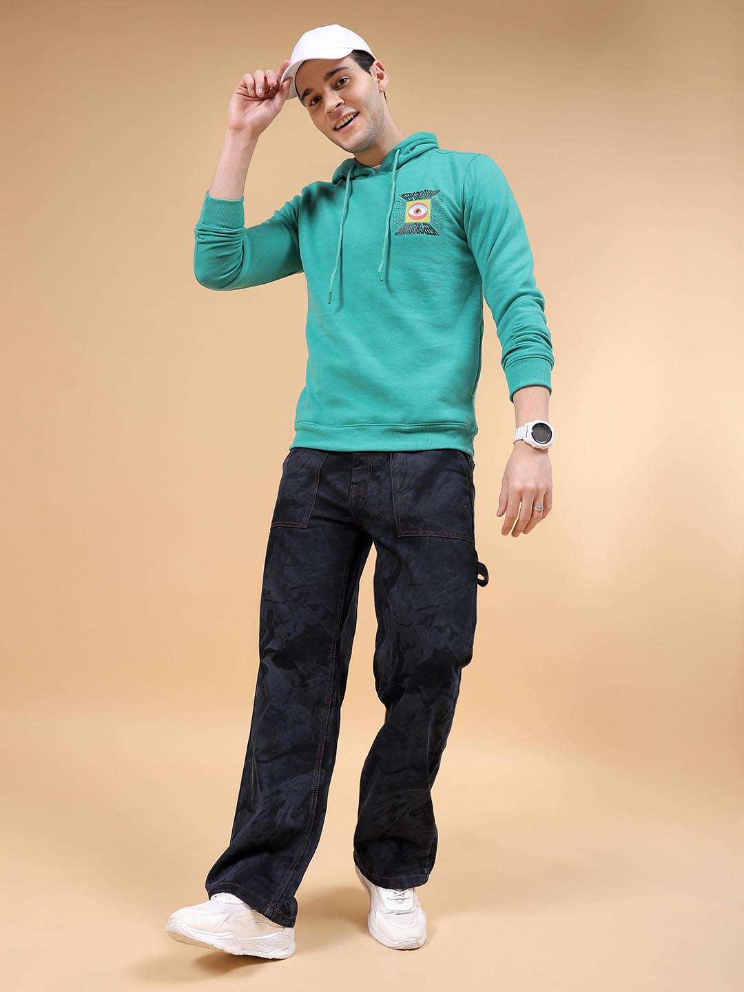 Men's Dark Blue Baggy Fit Solid Casual Jeans - Image 2