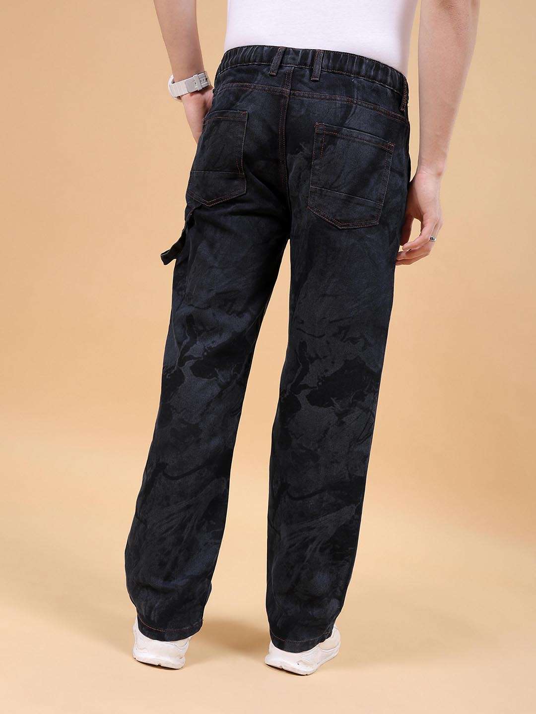 Men's Dark Blue Baggy Fit Solid Casual Jeans - Image 3