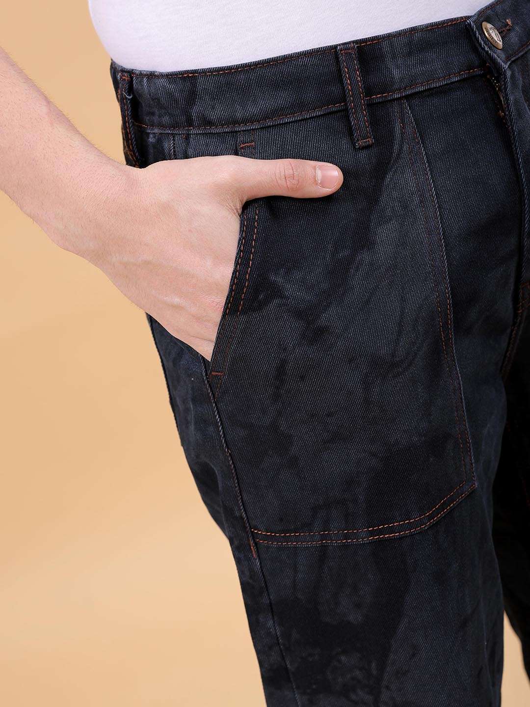 Men's Dark Blue Baggy Fit Solid Casual Jeans - Image 5