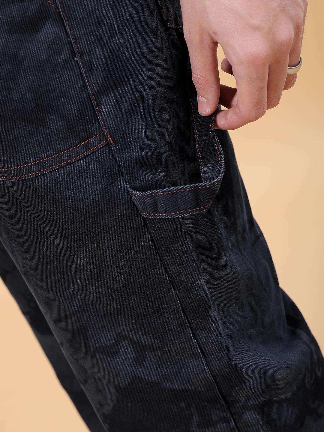 Men's Dark Blue Baggy Fit Solid Casual Jeans - Image 7