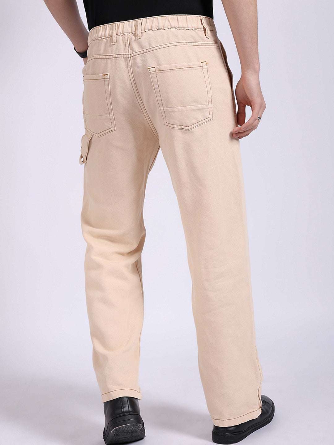 Men's White Baggy Solid Mid-Rise Stretchable Jeans - Image 3
