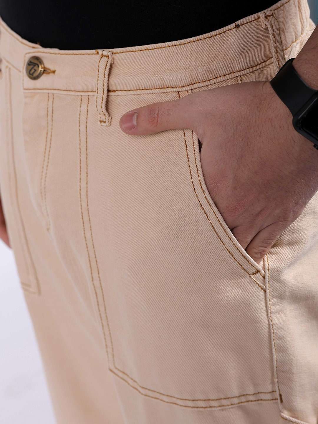 Men's White Baggy Solid Mid-Rise Stretchable Jeans - Image 4