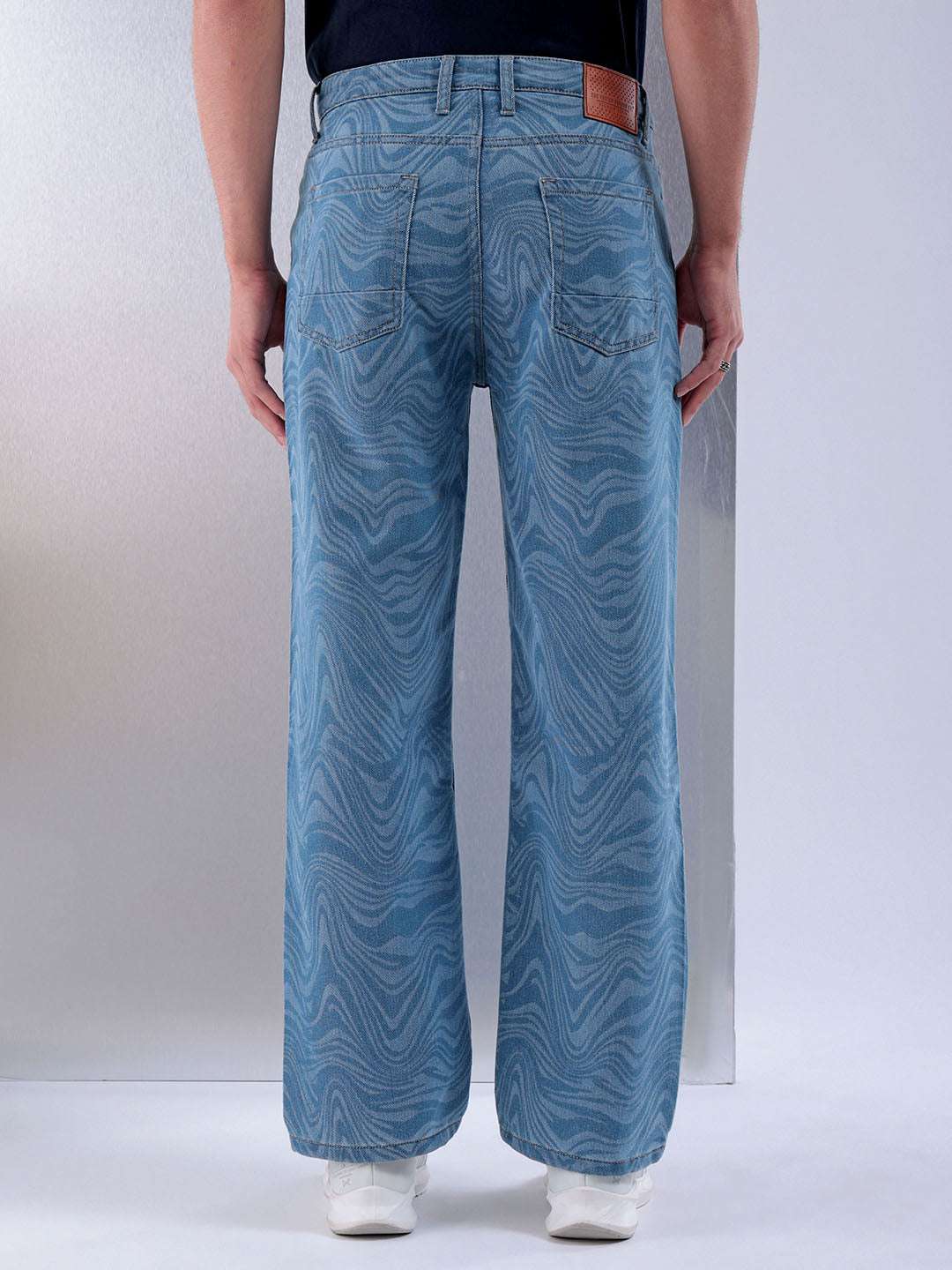 Men's Light Blue Baggy Fit Solid Casual Jeans - Image 3