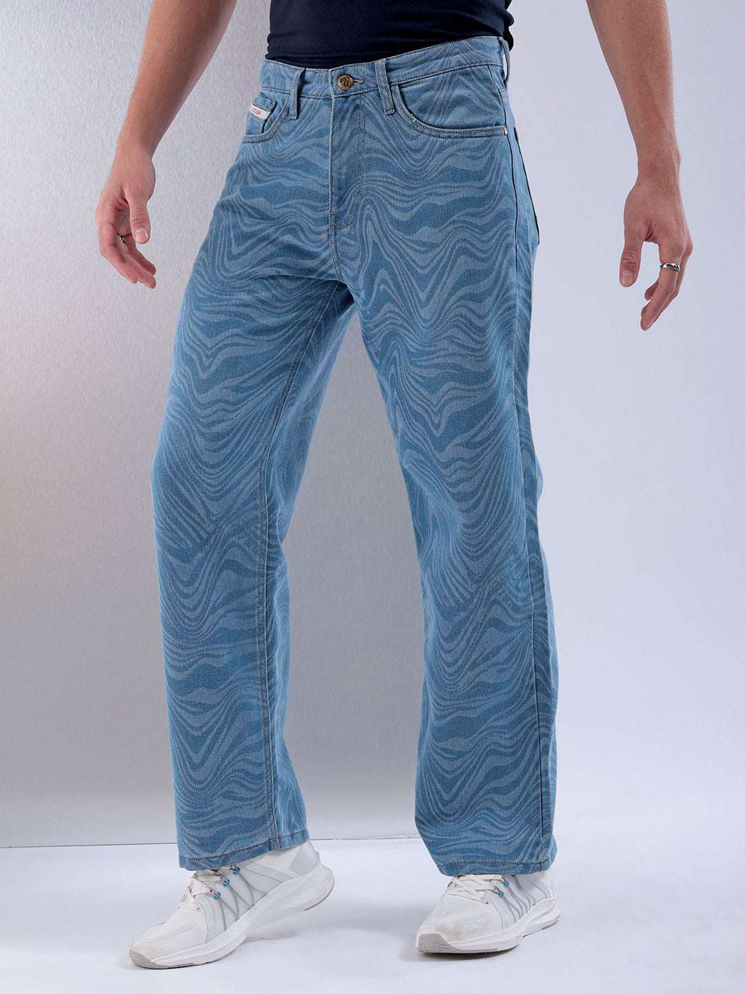 Men's Light Blue Baggy Fit Solid Casual Jeans - Image 4
