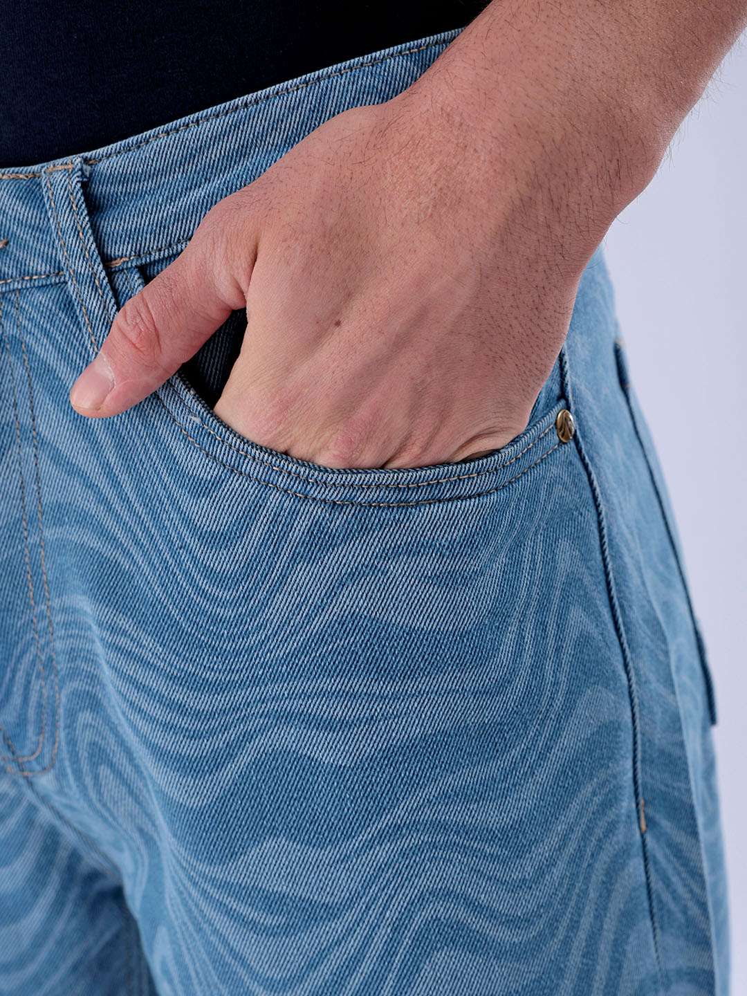 Men's Light Blue Baggy Fit Solid Casual Jeans - Image 6