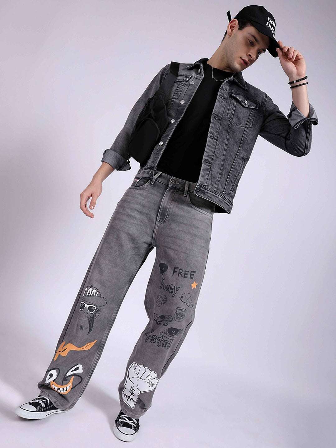 Men's Grey Baggy Conversational Mid-Rise Stretchable Jeans - Image 5