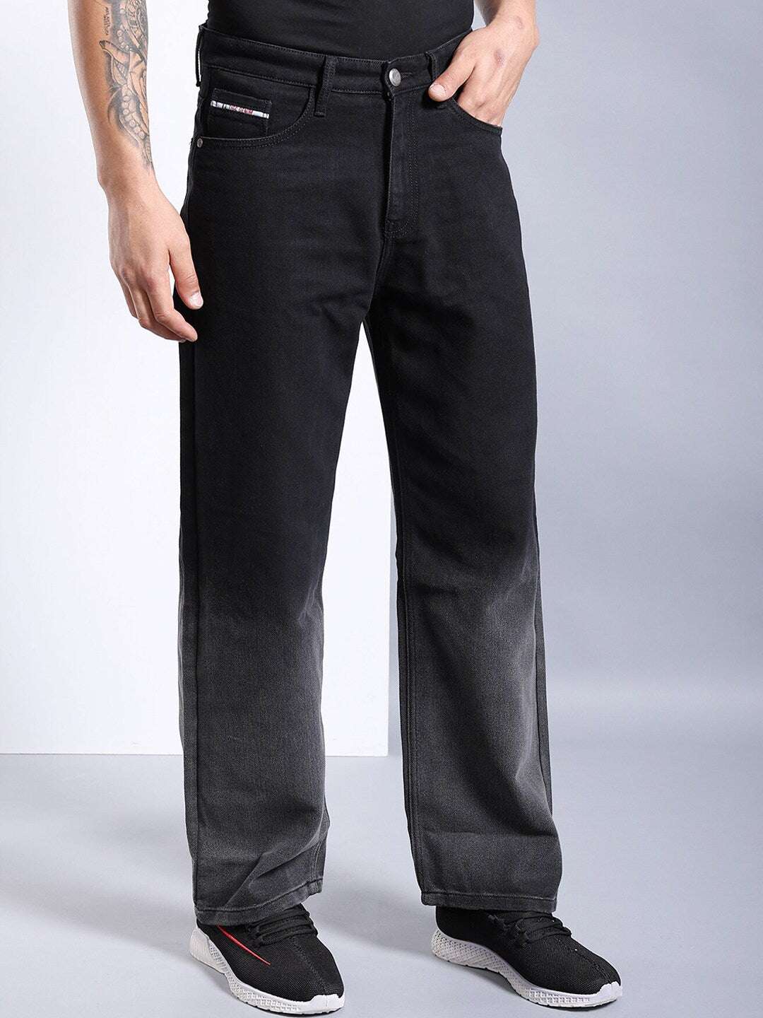 Men's Black Baggy Solid Mid-Rise Stretchable Jeans - Image 2