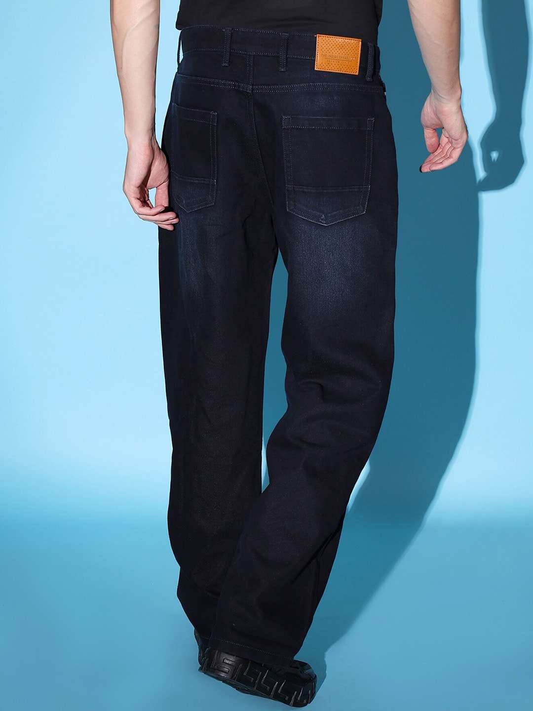 Men's Navy Baggy Fit Solid Mid-Rise Stretchable Jeans - Image 3