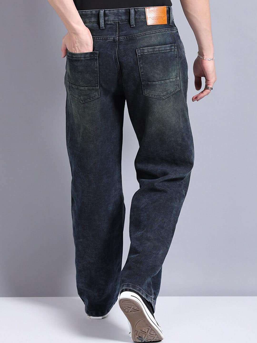 Men's Navy Baggy Fit Solid Casual Jeans - Image 3