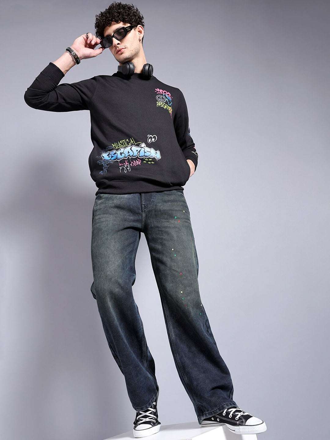 Men's Navy Baggy Fit Solid Casual Jeans - Image 4