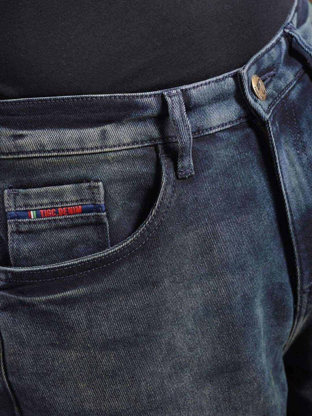 Men's Navy Baggy Fit Solid Casual Jeans - Image 5