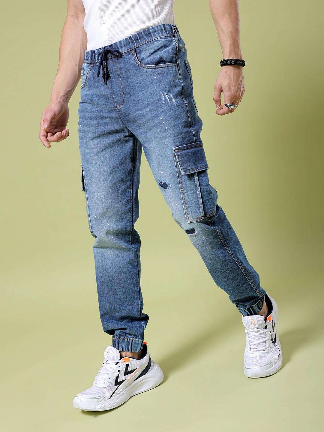 Men's Blue Regular Fit Solid Street Wear Jeans - Image 4