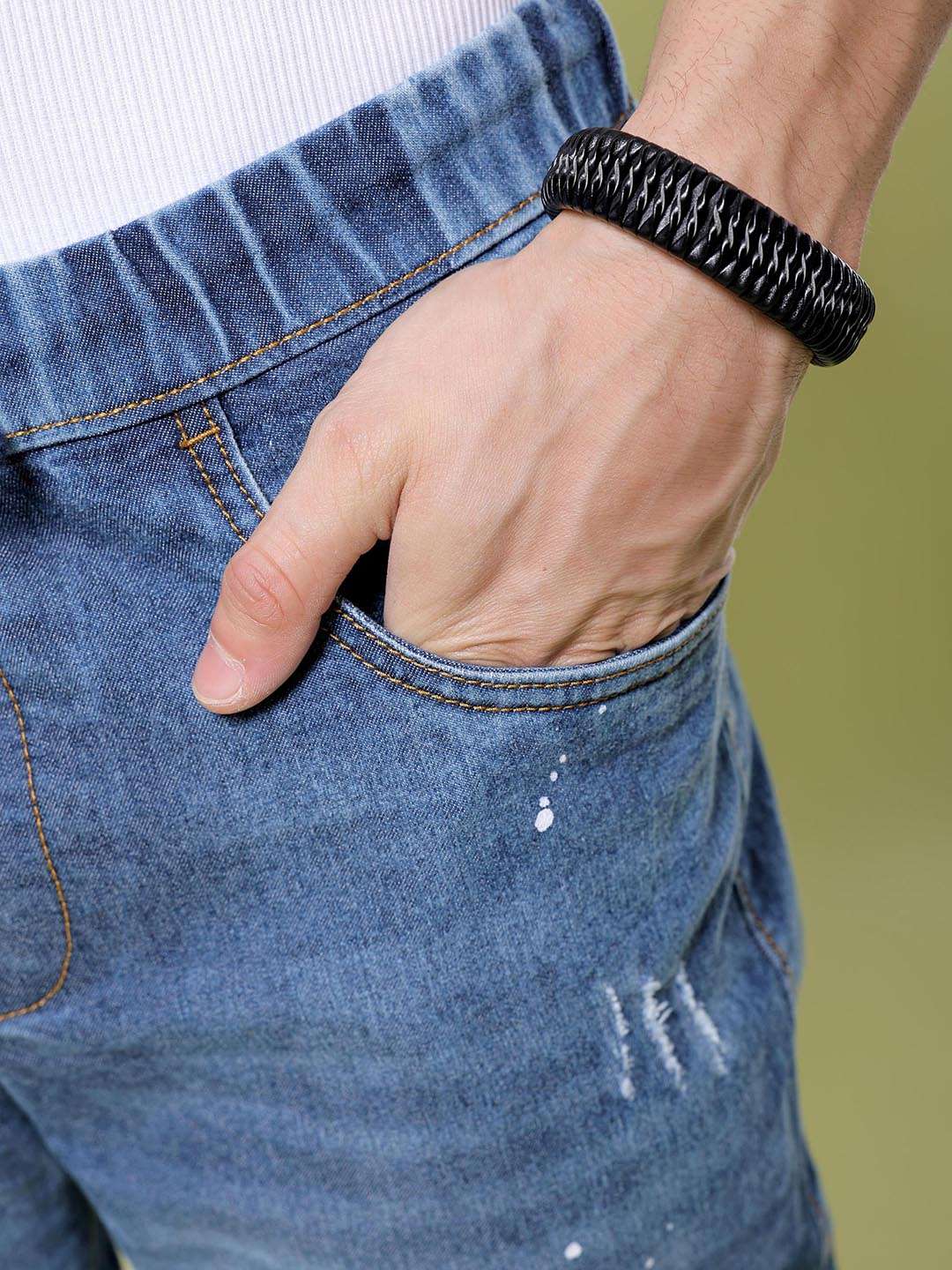 Men's Blue Regular Fit Solid Street Wear Jeans - Image 5