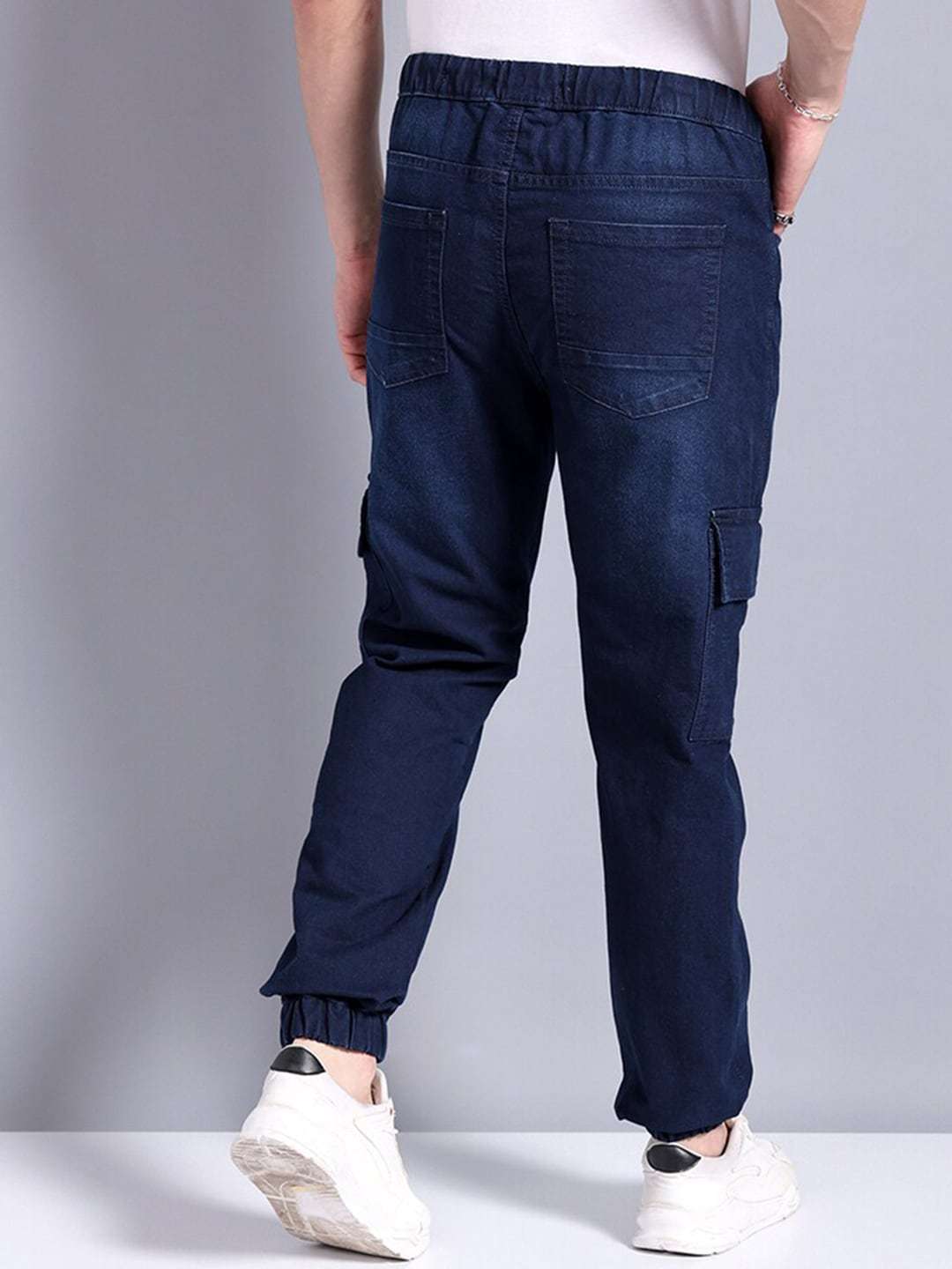 Men's Dark Blue Regular Fit Solid Street Wear Jeans - Image 3