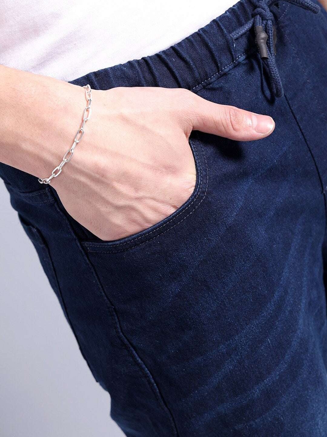 Men's Dark Blue Regular Fit Solid Street Wear Jeans - Image 4