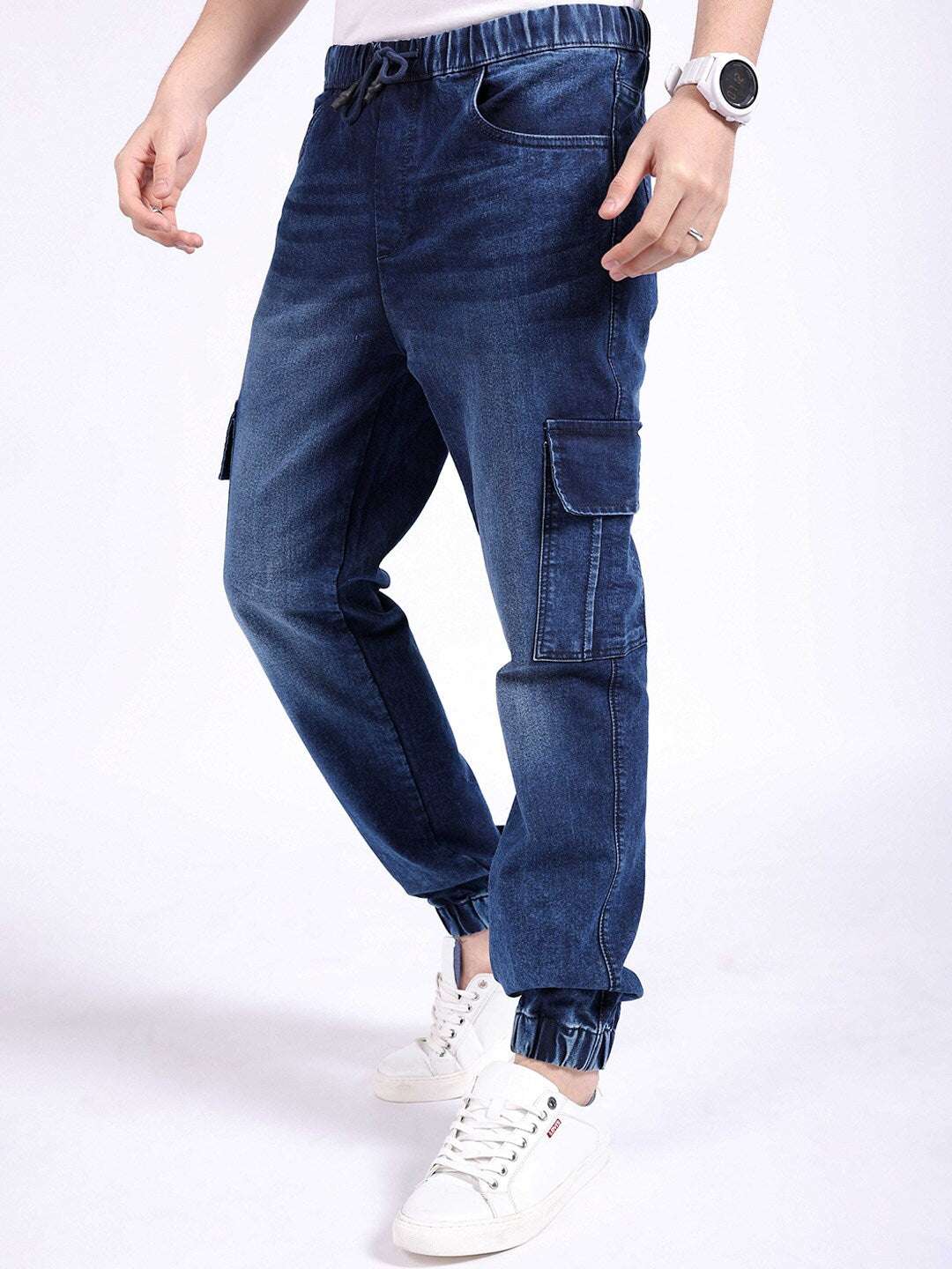 Men's Dark Blue Regular Fit Solid Street Wear Jeans - Image 2