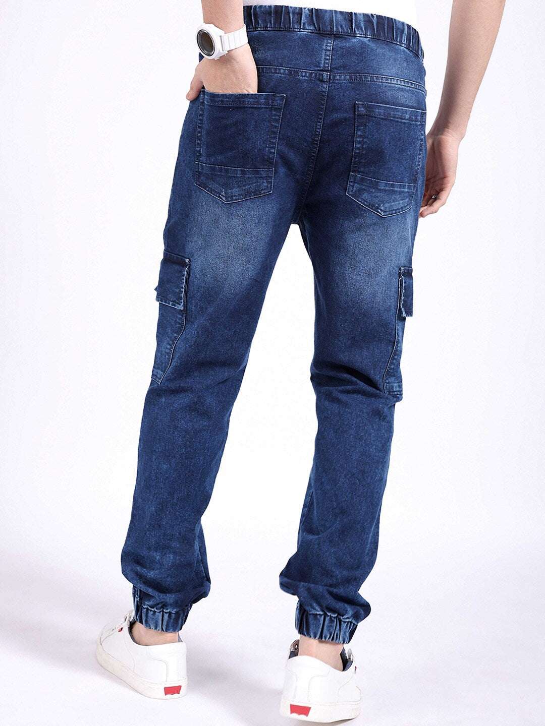 Men's Dark Blue Regular Fit Solid Street Wear Jeans - Image 3