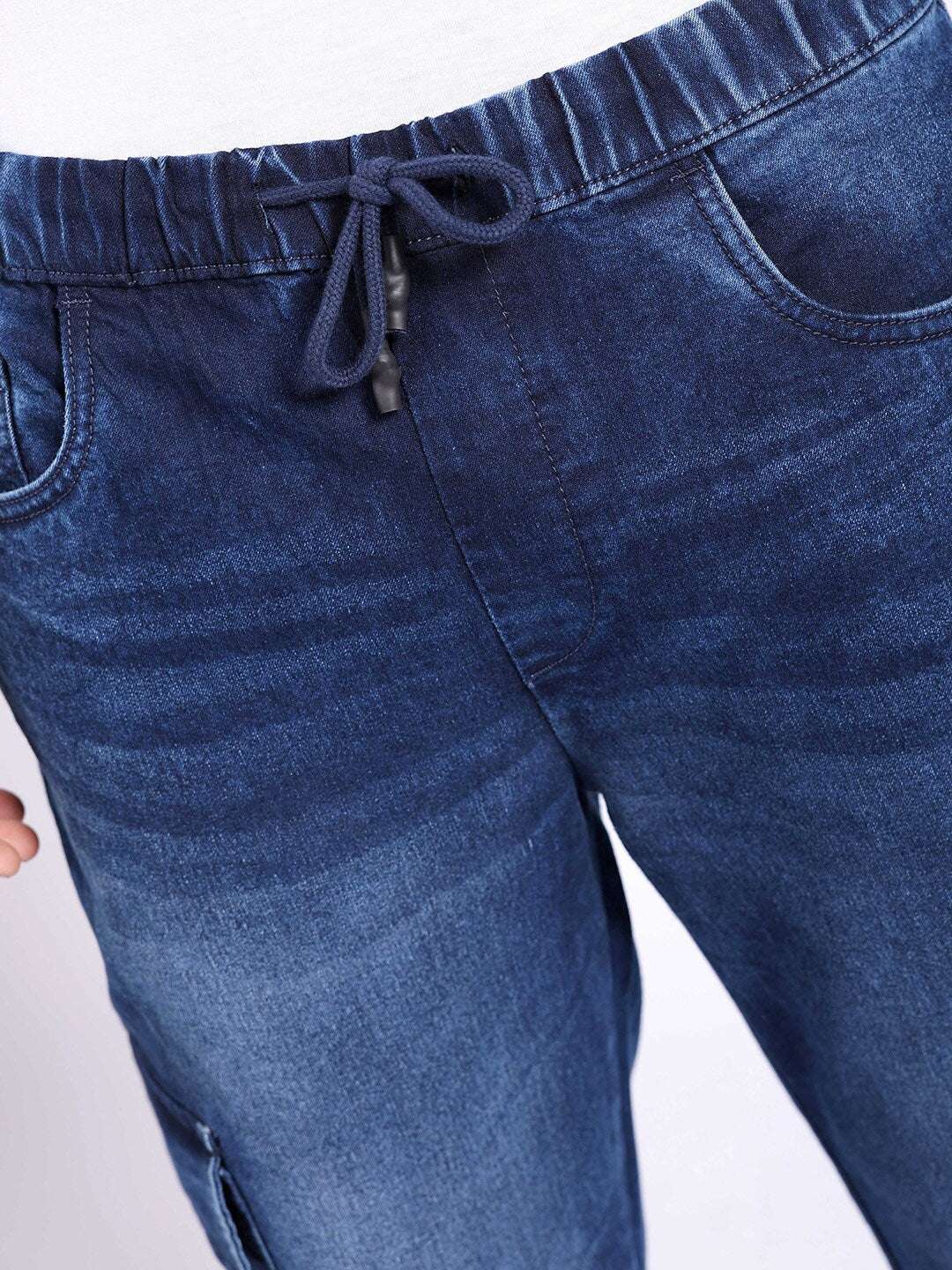 Men's Dark Blue Regular Fit Solid Street Wear Jeans - Image 4