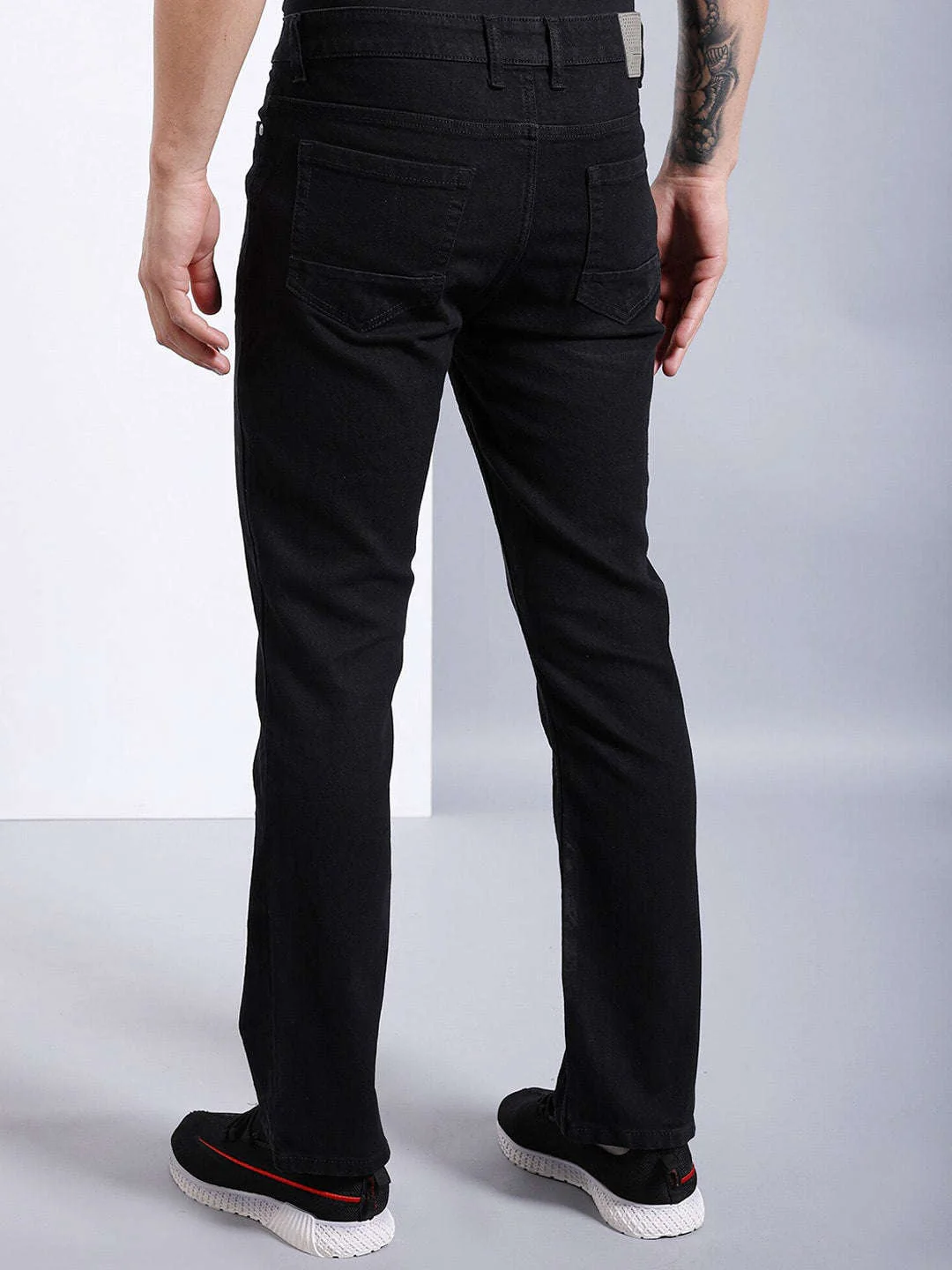 Men's Black Bootcut Fit Placement Print Street Wear Jeans - Image 4