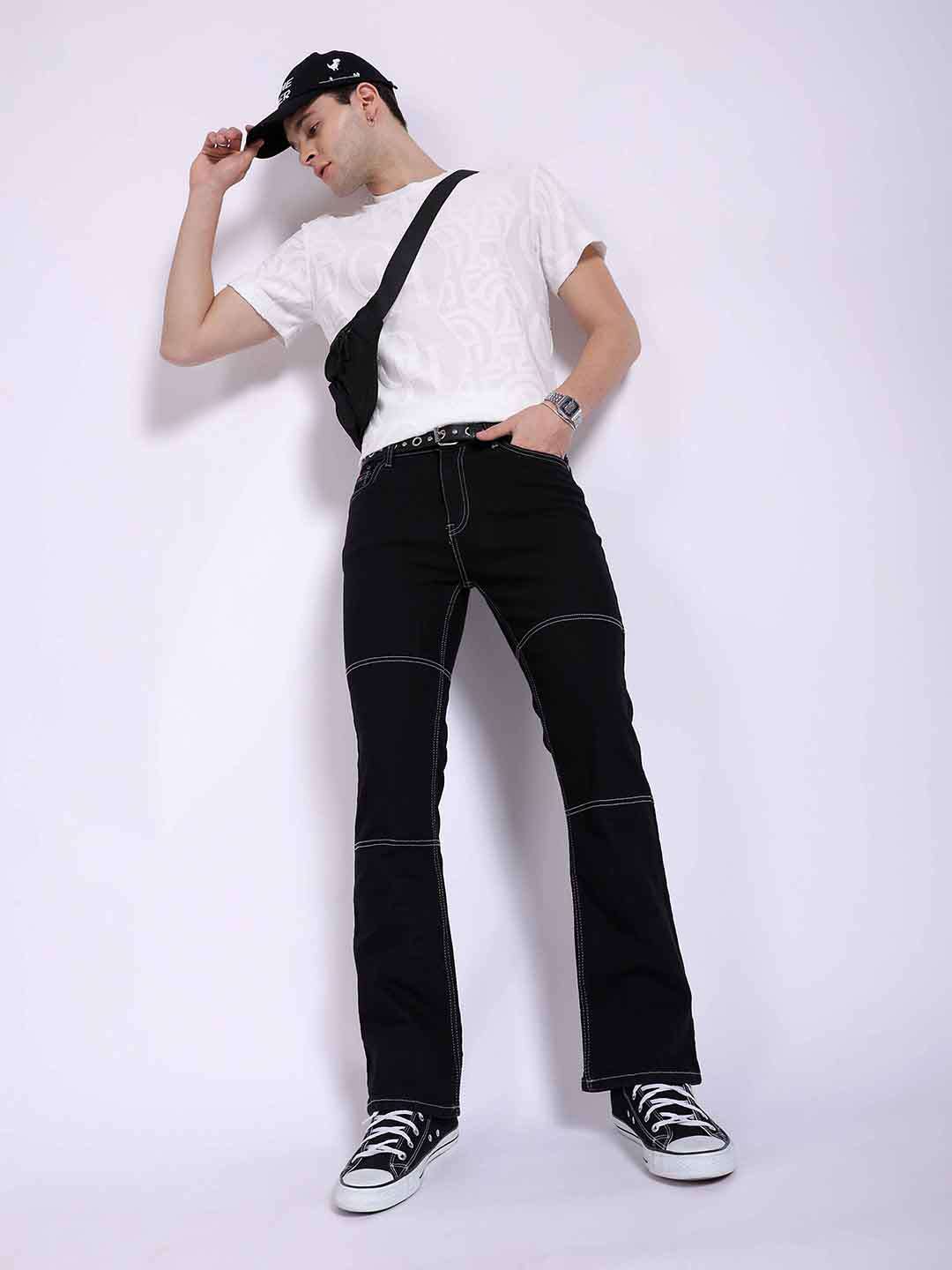 Men's Black Bootcut Solid Mid-Rise Stretchable Jeans - Image 2