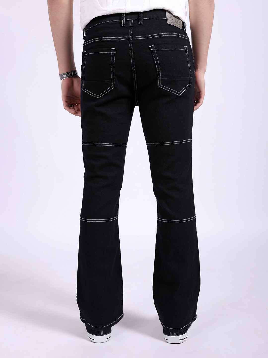 Men's Black Bootcut Solid Mid-Rise Stretchable Jeans - Image 3