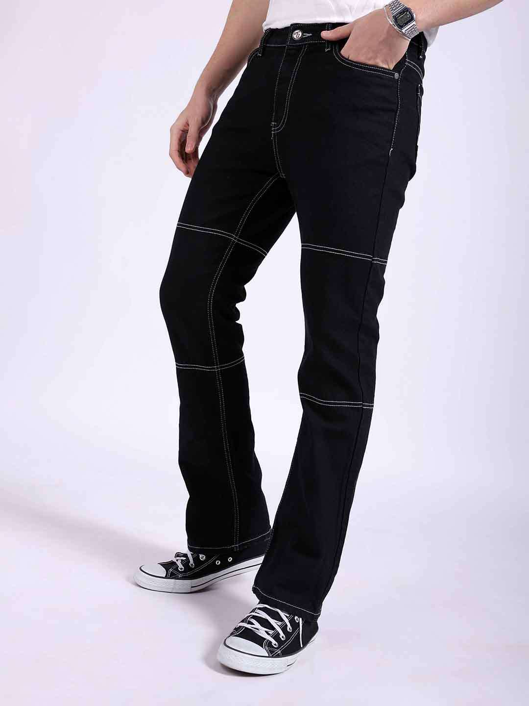 Men's Black Bootcut Solid Mid-Rise Stretchable Jeans - Image 4