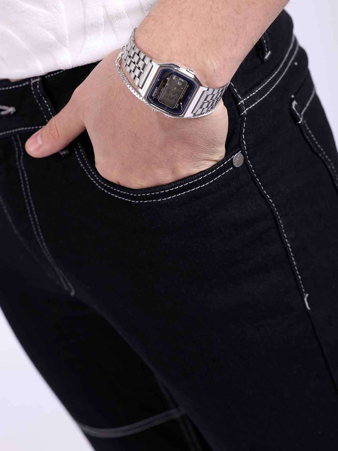 Men's Black Bootcut Solid Mid-Rise Stretchable Jeans - Image 6