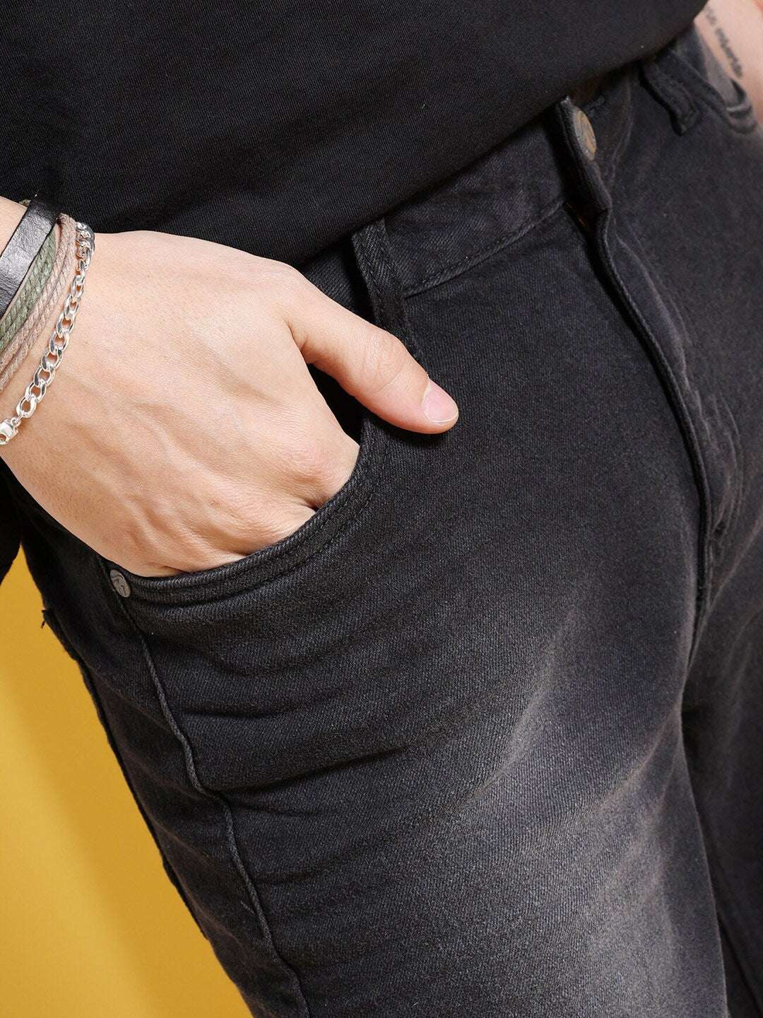 Men's Black Bootcut Fit Solid Mid-Rise Stretchable Jeans - Image 5