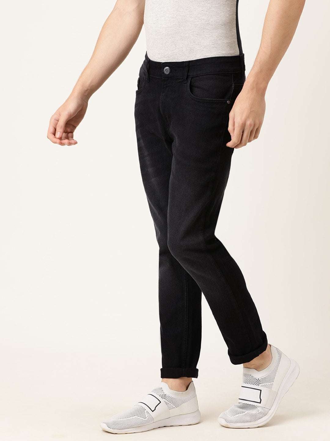Men's Black Slim Fit Solid Mid-Rise Jeans - Image 2