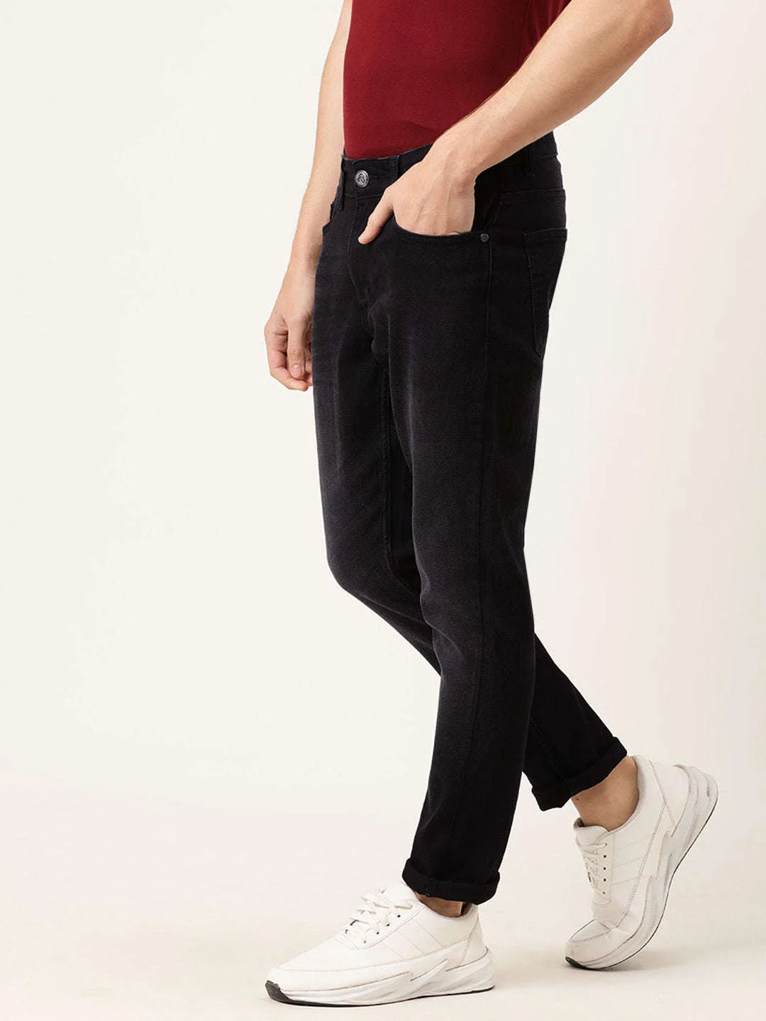 Men's Black Slim Fit Solid Mid-Rise Jeans - Image 2