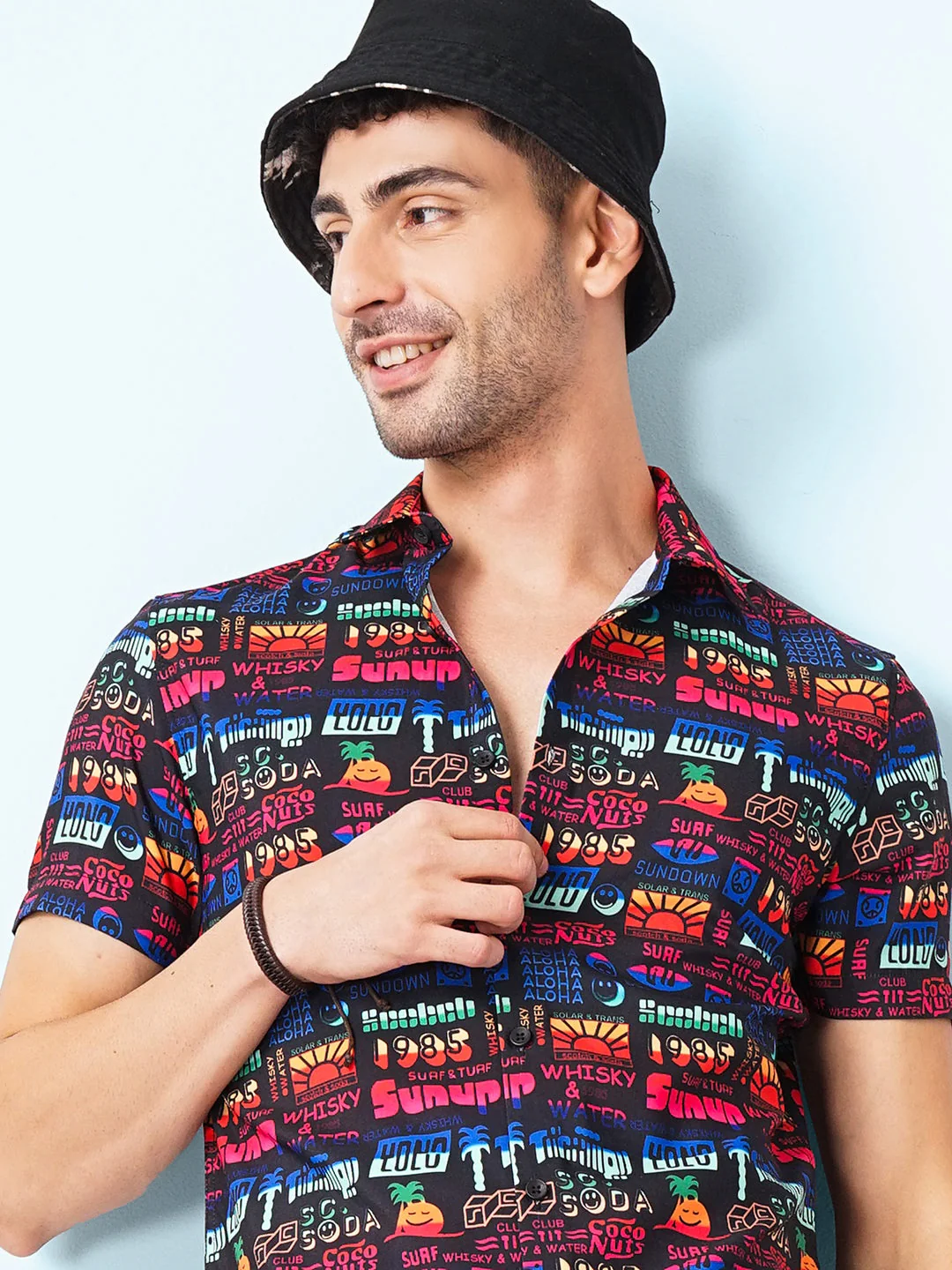 Men's Black Regular Fit Printed Street Wear Shirt - Image 4