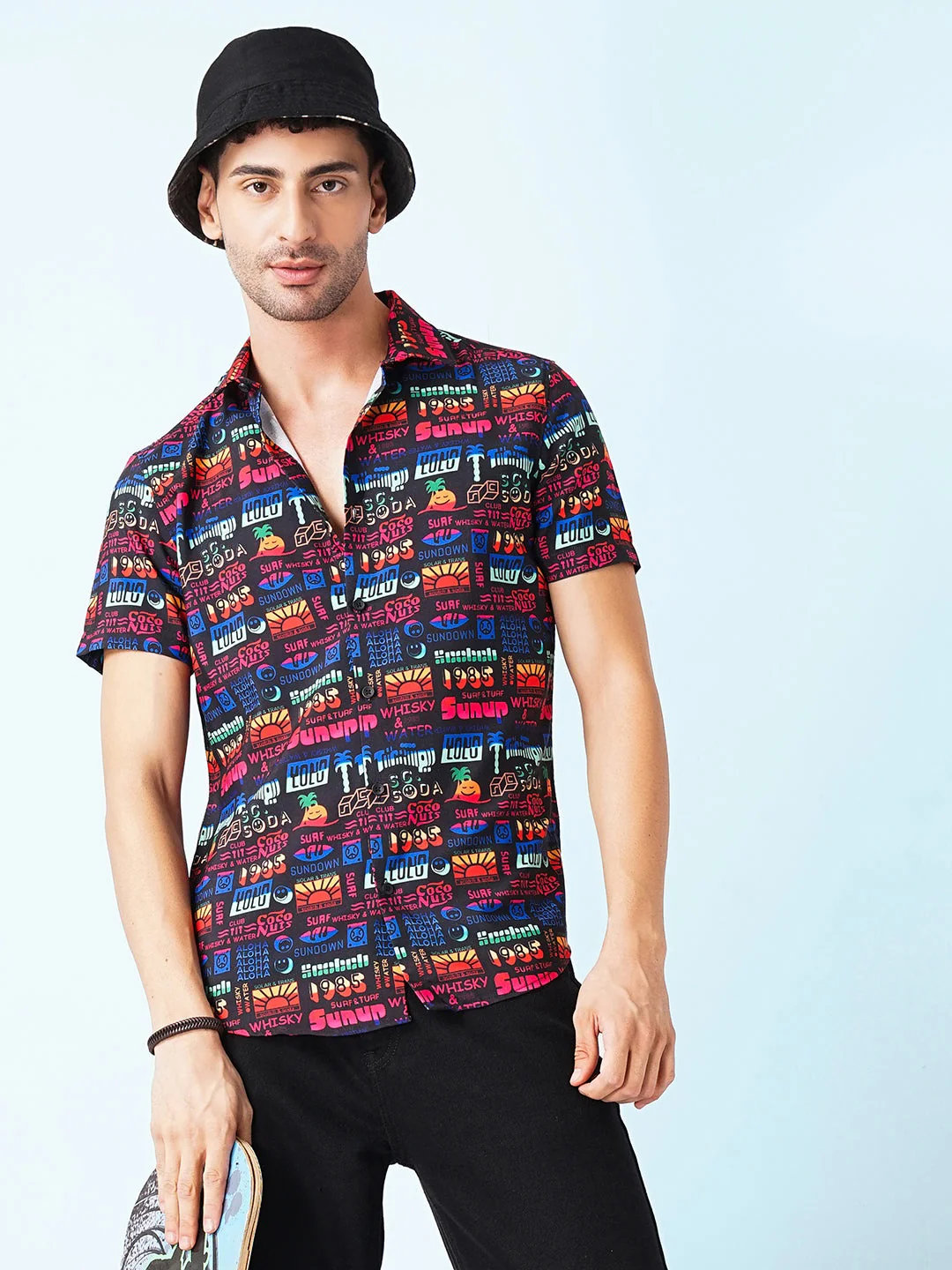 Men's Black Regular Fit Printed Street Wear Shirt - Image 5
