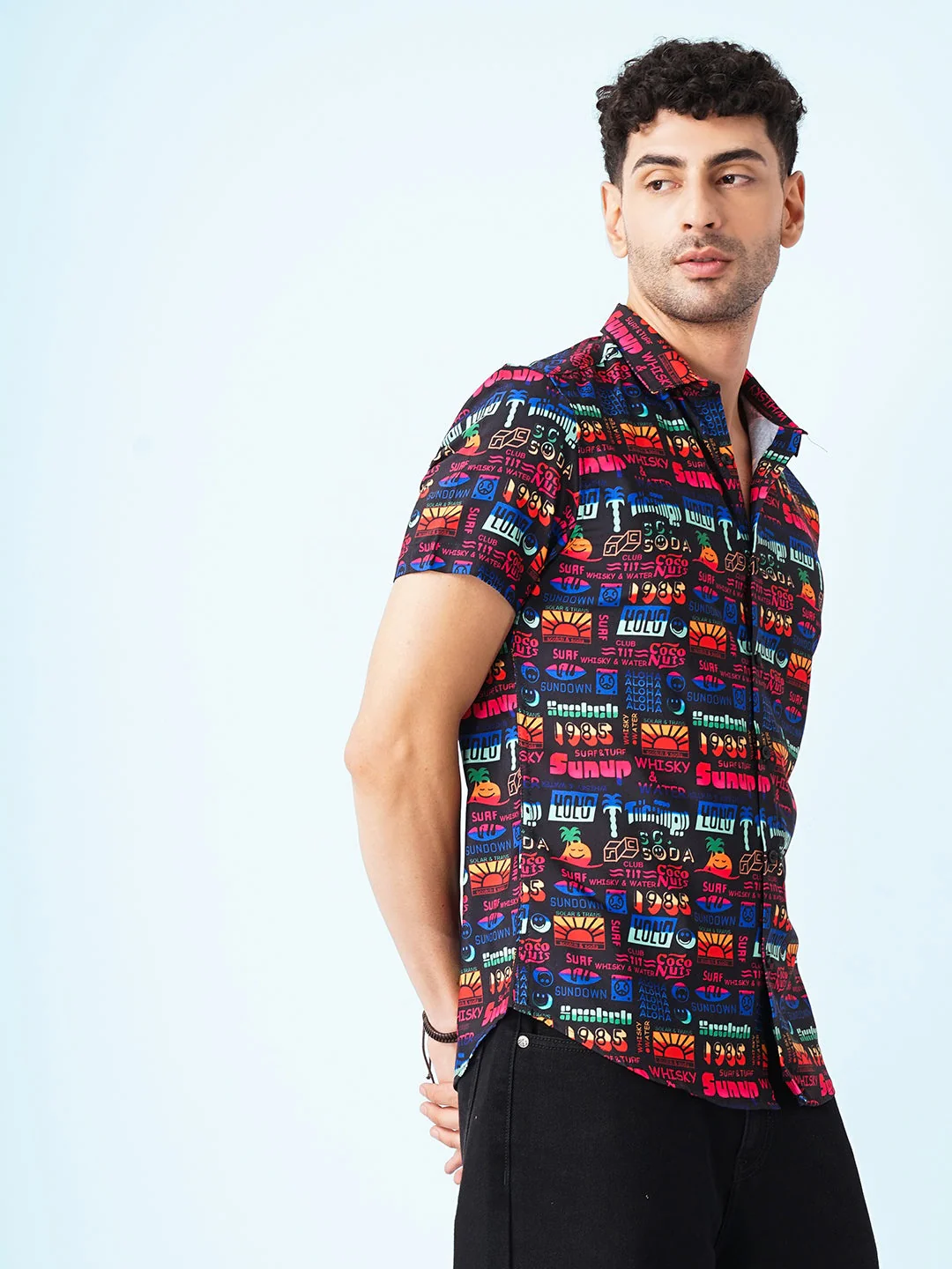 Men's Black Regular Fit Printed Street Wear Shirt - Image 7